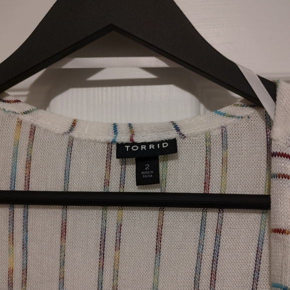 Torrid size 2 open front cardigan, multicolor stripes, cream, long, lightweight - Picture 3 of 8